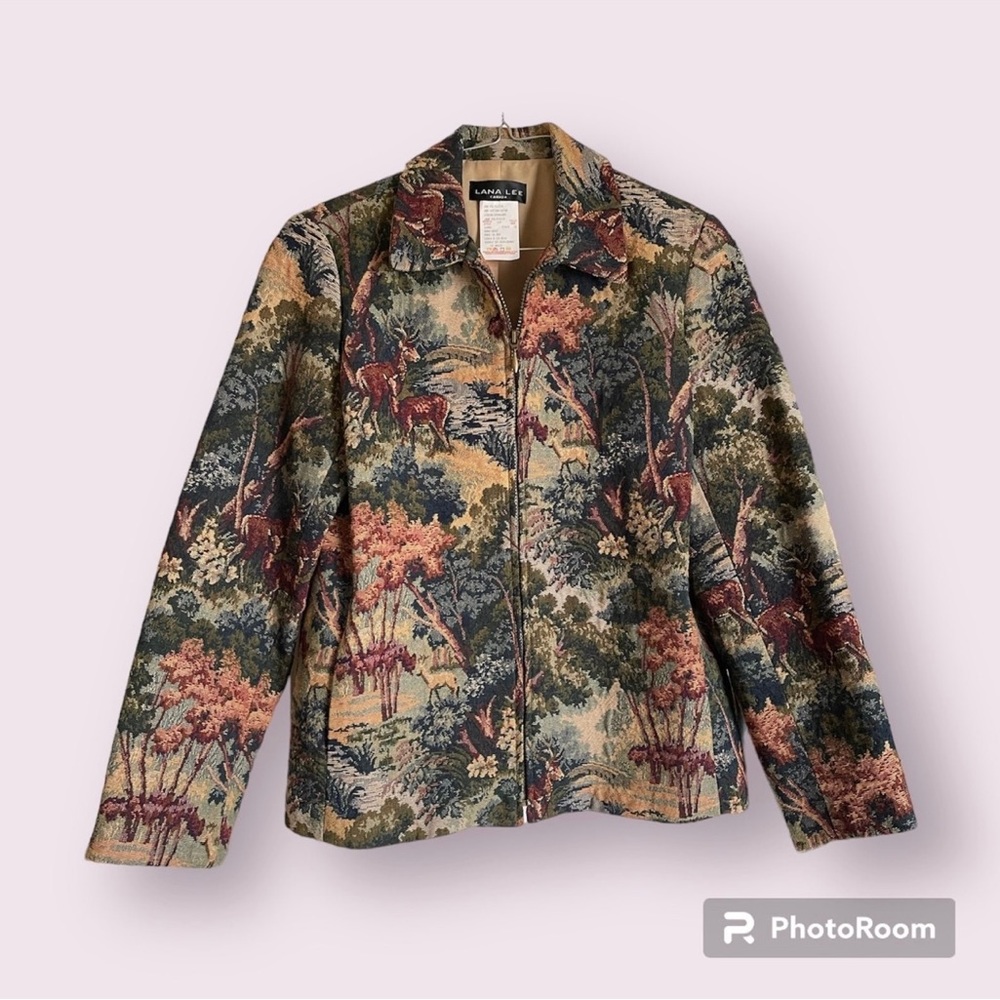Lana Lee Deer / Nature / Outdoors Tapestry Like Zip Jacket. Stunning!